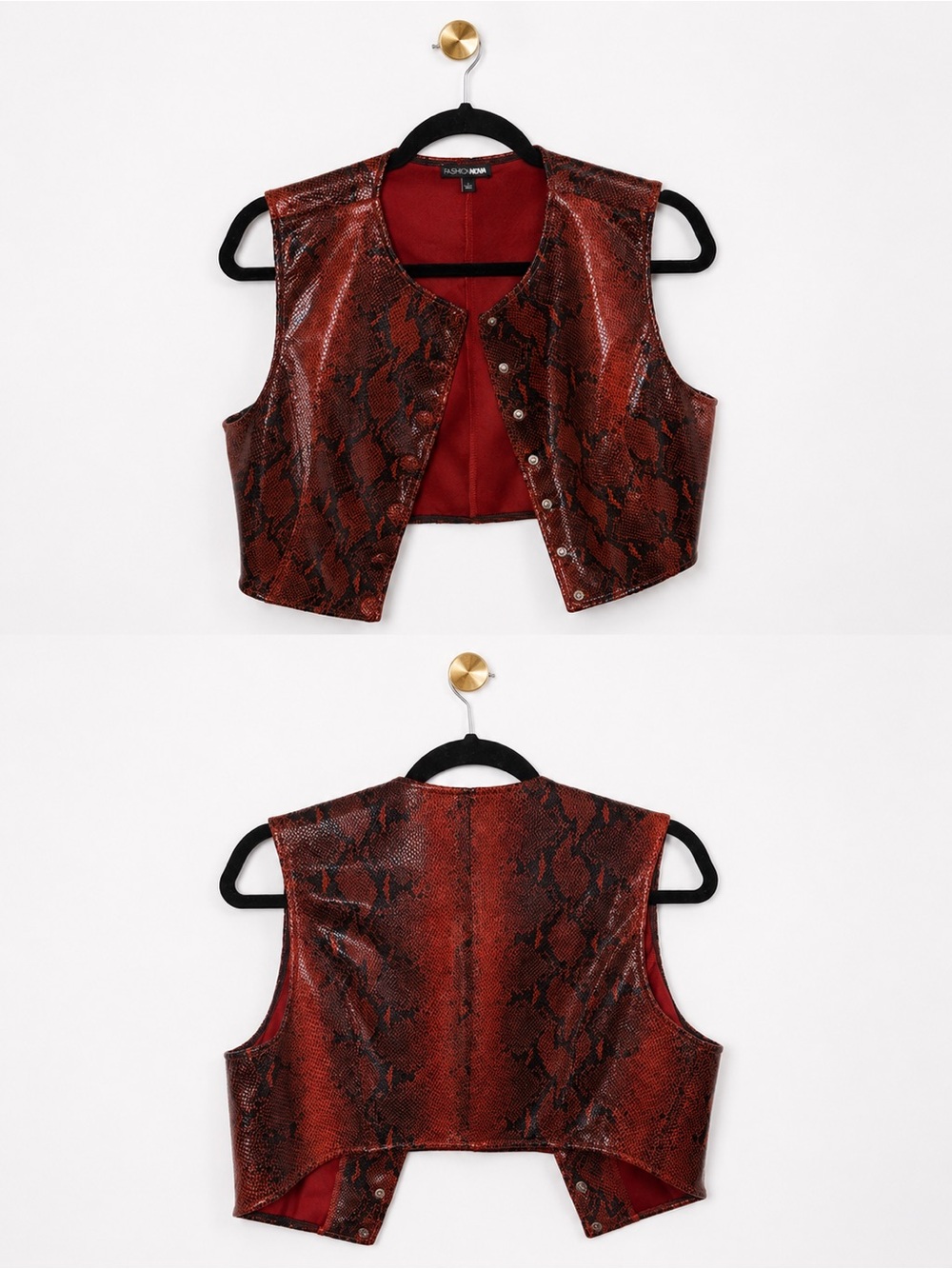 Fashion Nova Red Faux Snakeskin Cropped Vest